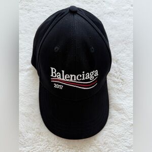 Balenciaga Black Cap with White and Red Embroidery
